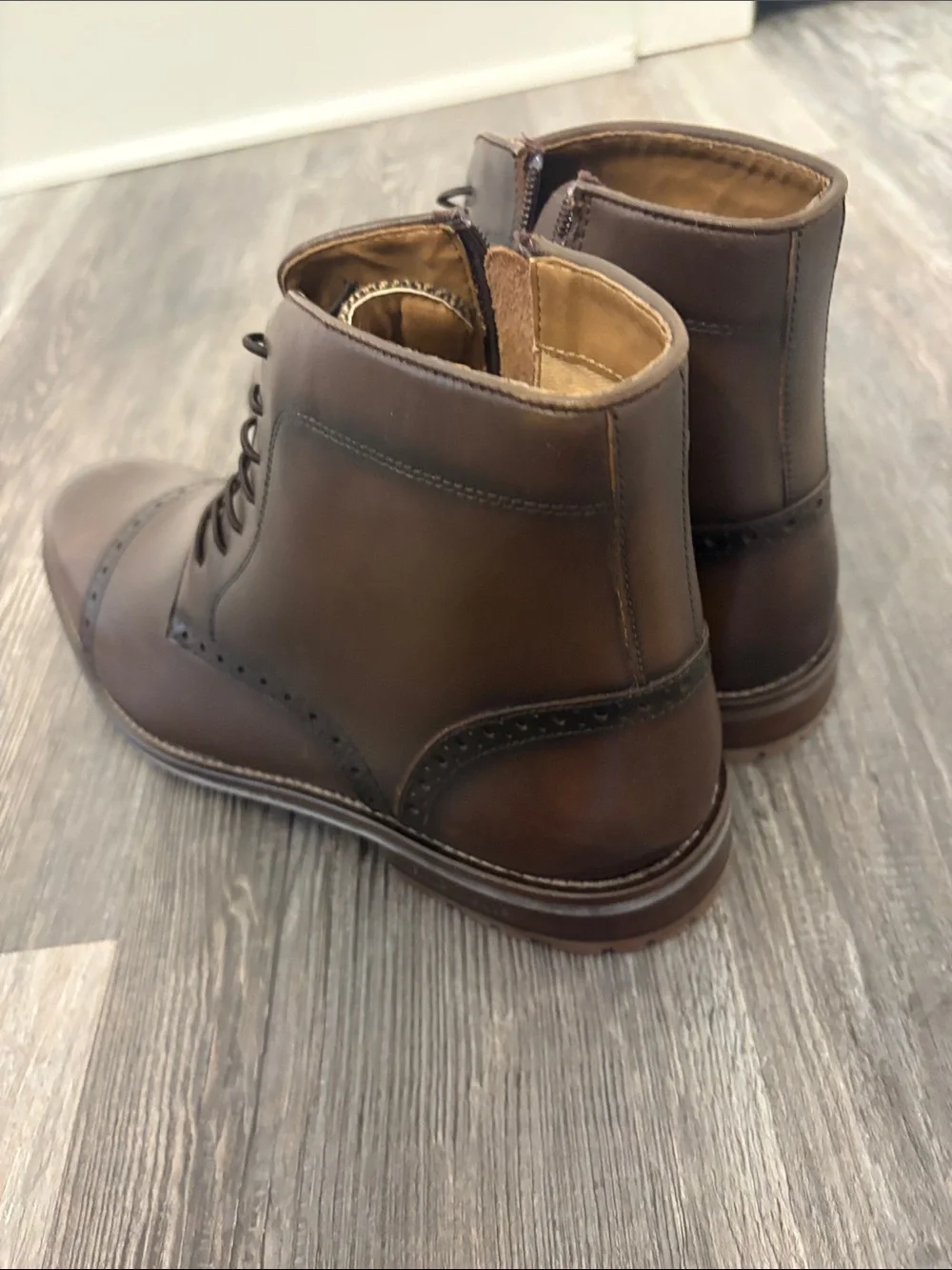 Kenneth Cole Men's Brown Leather Cap-Toe Dress Boots (Brand New)